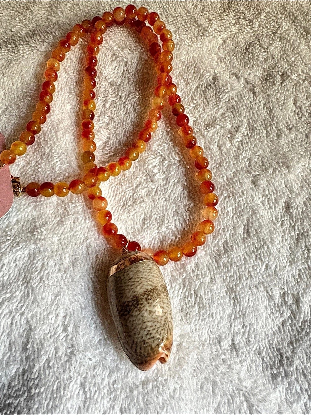 Orange & Brown amber Beaded Pendant with shell Necklace